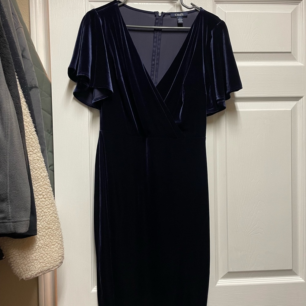 Navy velvet wrap dress